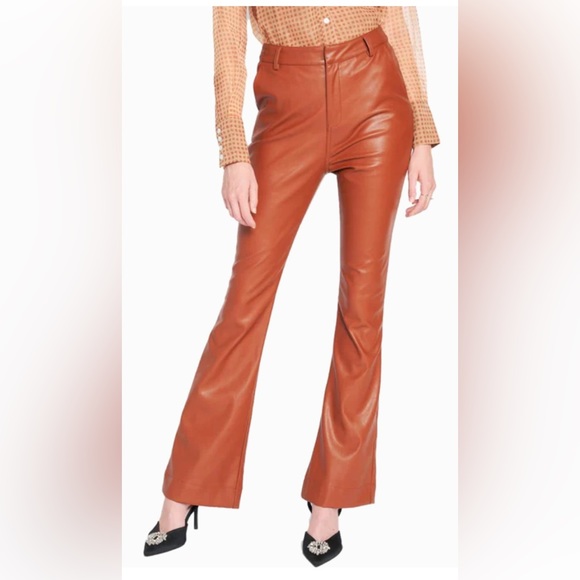 NWT En Saison Rust Faux-Leather Wide Leg Flare High Waisted 70s Pants size small